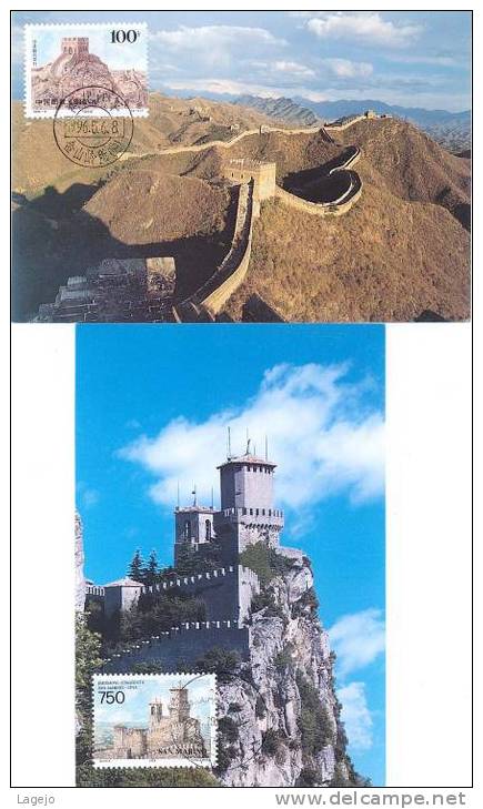 CHINE 1996/08 - MC26 Conjointe Chine / San Marin - Monuments - Maximum Cards