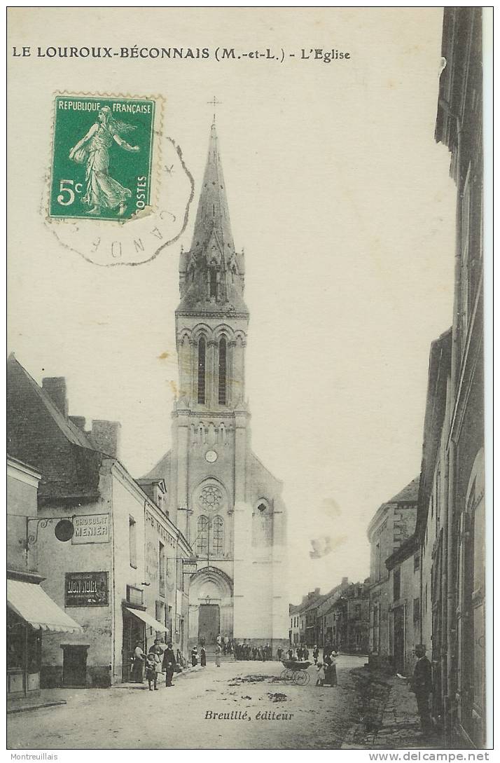 (49) LE LOUROUX-BECONNAIS, église, écrite, Timbrée - Le Louroux Beconnais