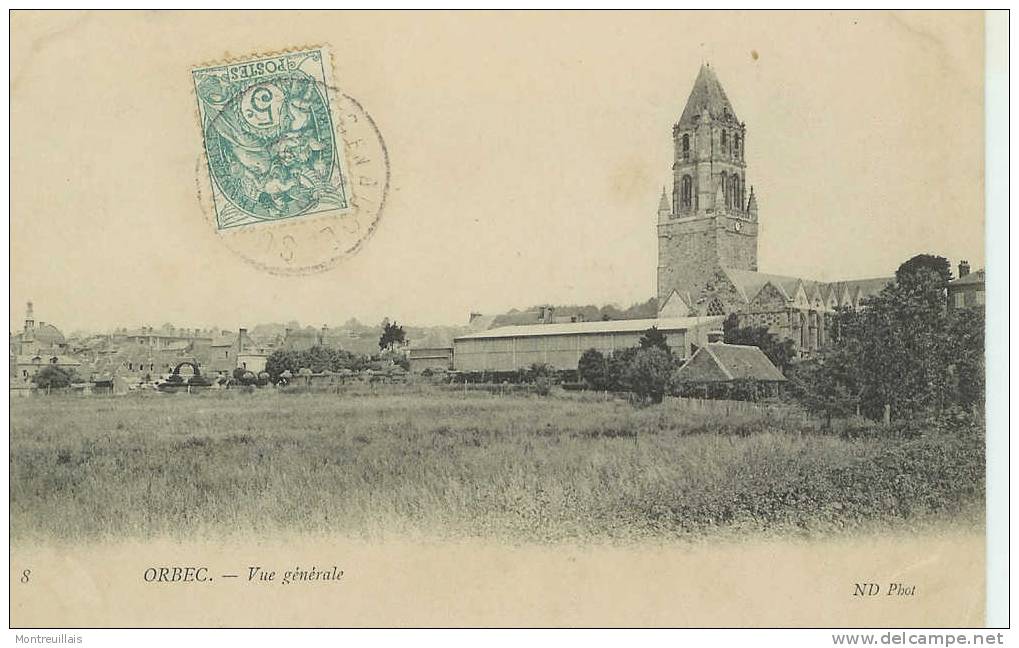 (14) ORBEC, Vue Générale, écrite, Timbrée, Trace Cornière Album Dans Les Coins - Orbec