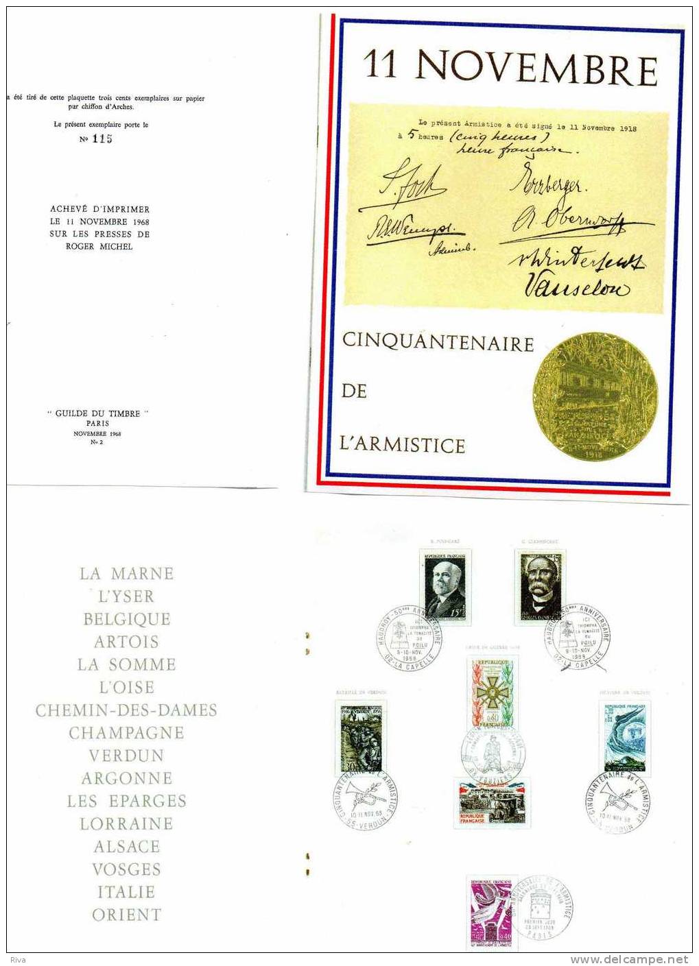 Plaquette 12 Pages 21/27 Tiré à 300 (ex) Sur Papier Chiffon D´ ARCHES Pour Commemorer Le Cinquantenaire De L´Armistice - WW1