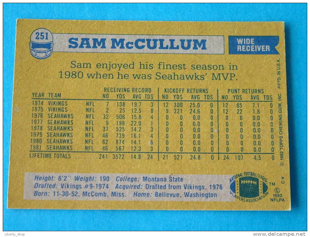 SAM McCULLUM / SEAHAWKS WR ( 251 ) ! - 1980-1989