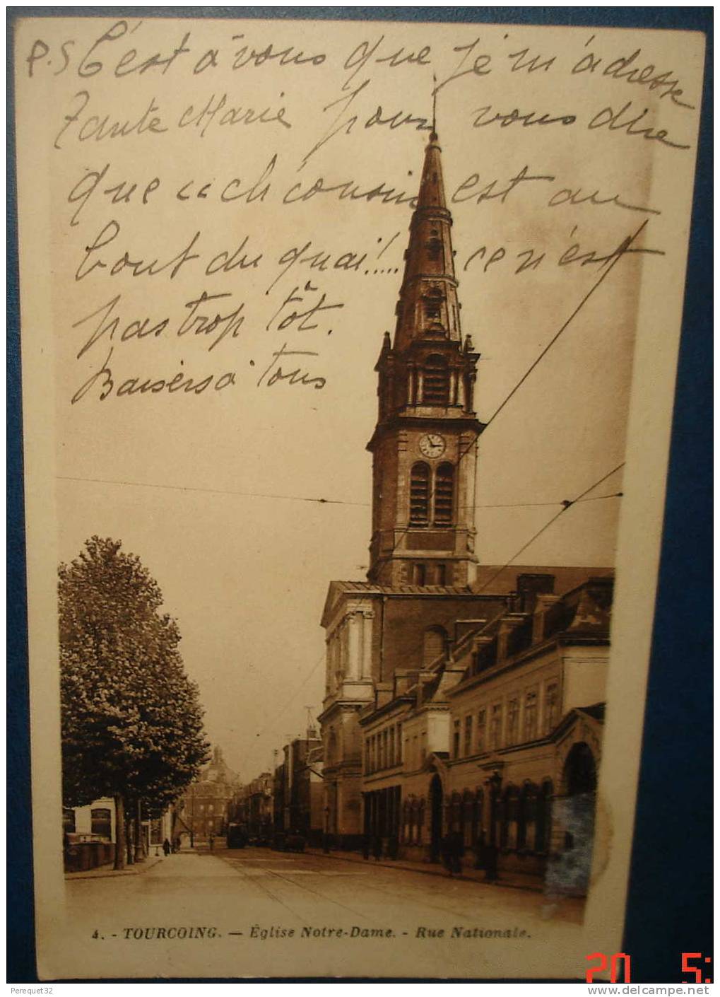 TOURCOING.Eglise Notre Dame.Rue Nationale.Cpa,voyagée,be,trace De Colle Inf D - Tourcoing