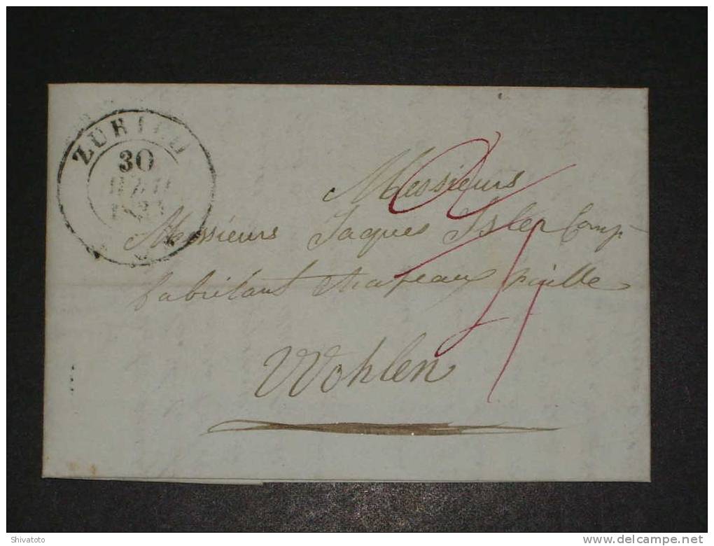 (731) Stampless Cover From Zurich To Wohlen 1839 - ...-1845 Prephilately