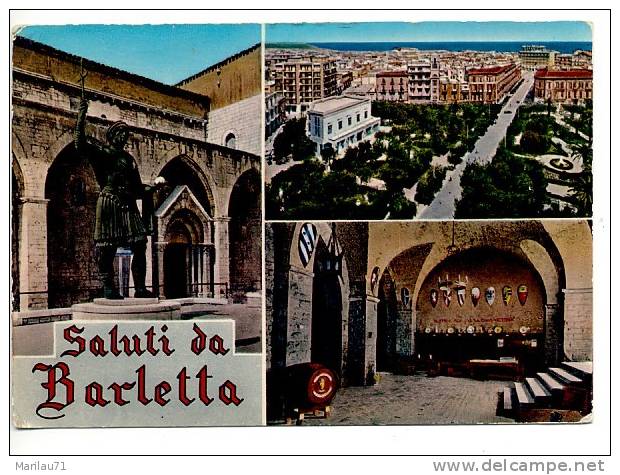 Puglia BARLETTA (Bari) Saluti Anni '50 Viaggiata Francobollo Strappato - Barletta