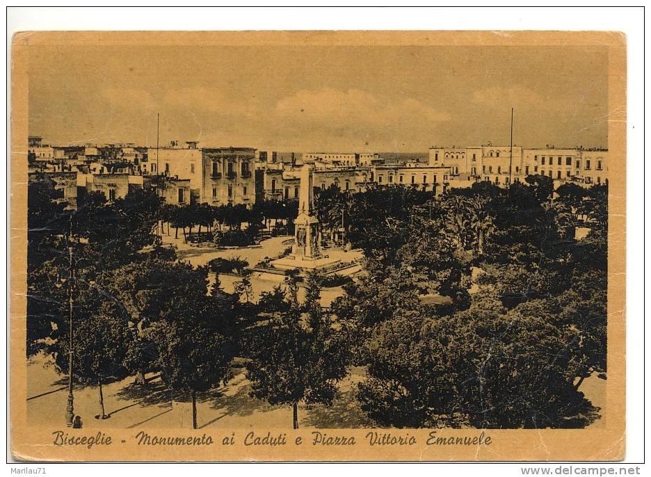 Puglia BISCEGLIE Bari Monumento Ai Caduti E Piazza 1951 Viaggiata - Bisceglie