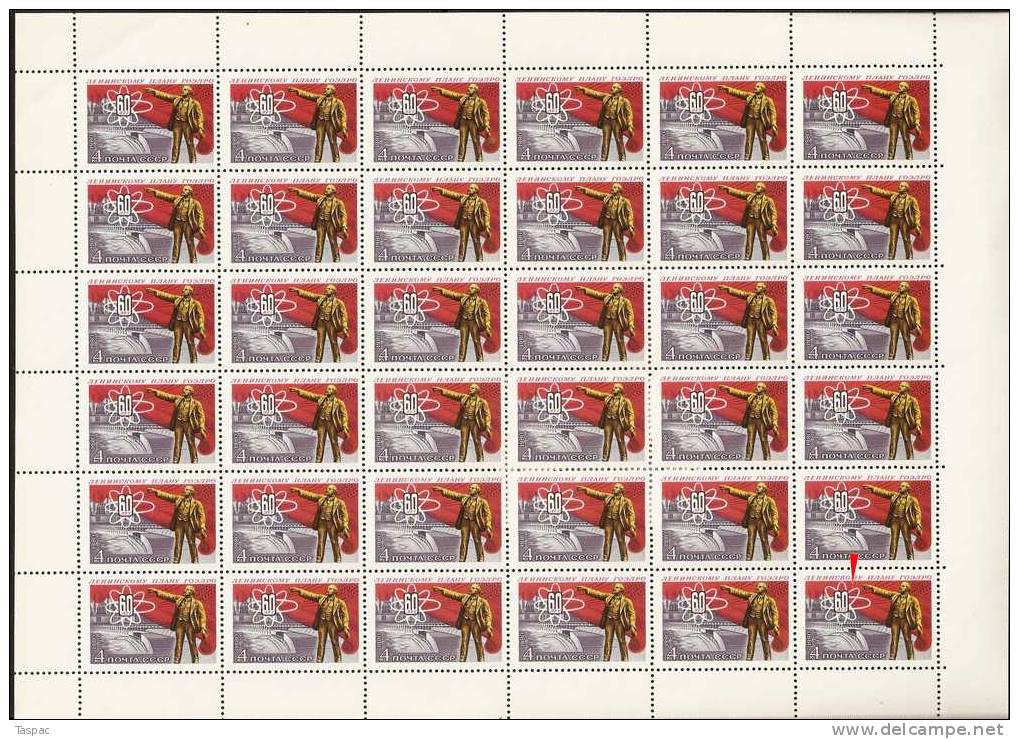 Russia 1980 Mi# 5021 Sheet With Plate Error Pos. 36 - Electrification Plan - Errors & Oddities