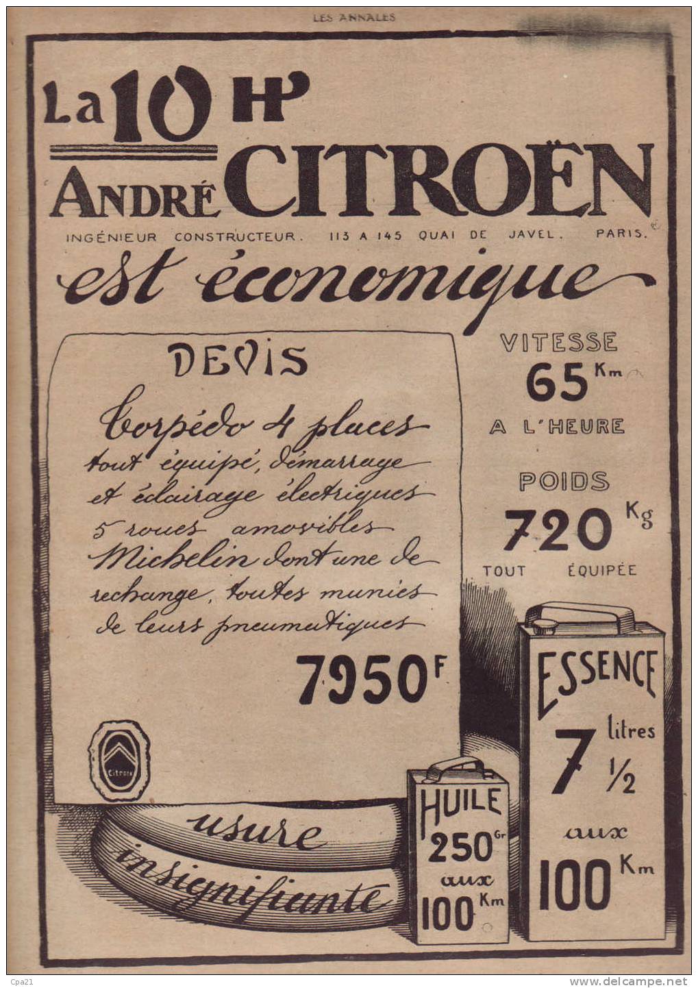 LES ANNALES 15  Juin 1919 PARIS, Ville De Luxe ; Pub (CITROEN) Gravures - 1900 - 1949