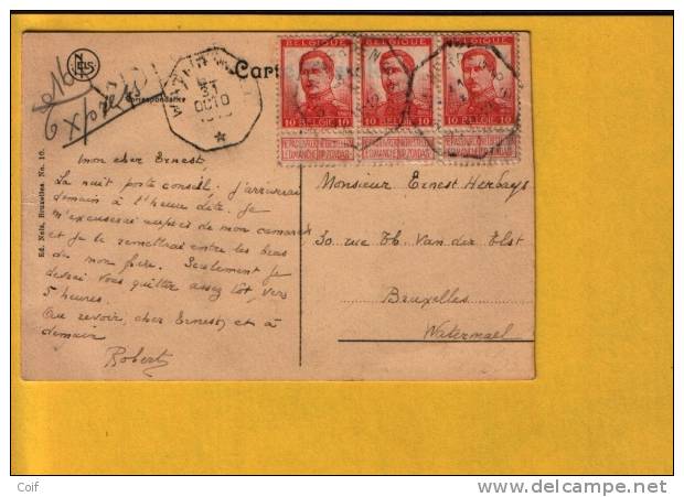 118 (X3) Op Kaart Per EXPRES Met Telegraafstempel ANTWERPEN 6 , Met Als Aankomst Telegraafstempel WATERMAEL - 1912 Pellens