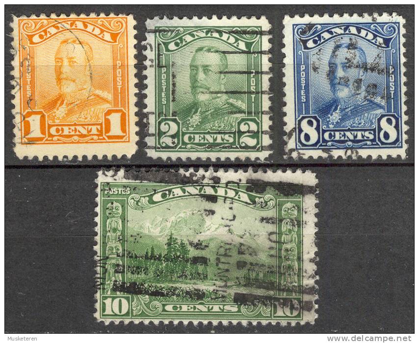 Canada 1925 Mi. 128-29, 132-34 King George V & Mount Hurd Rocky Mountains €8,- - Used Stamps