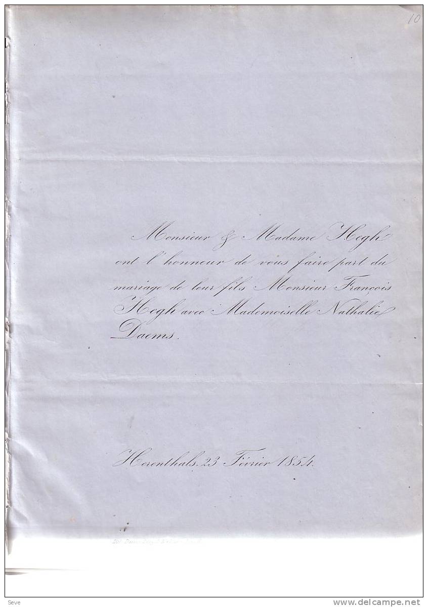HERENTALS HERENTAELS Mariage 1854 François HEGH Et Nathalie DAEMS Les 2 Faire-parts échangés - Other & Unclassified