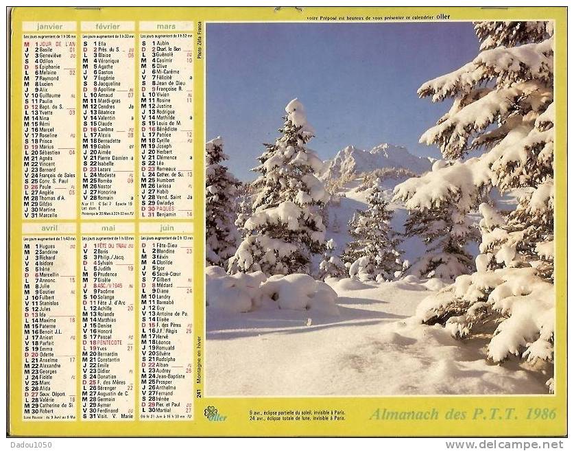 Calendriers Des PTT 1986 Saone Et Loire - Grand Format : 1981-90