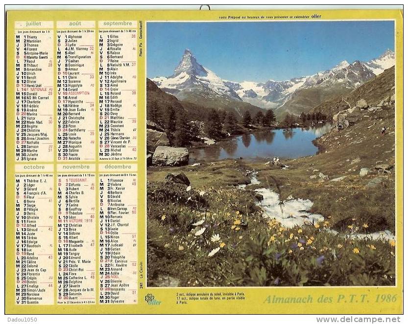 Calendriers Des PTT 1986 Saone Et Loire - Grand Format : 1981-90