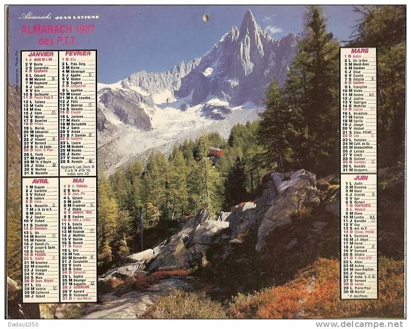Calendriers Des PTT 1987 Saone Et Loire - Formato Grande : 1981-90