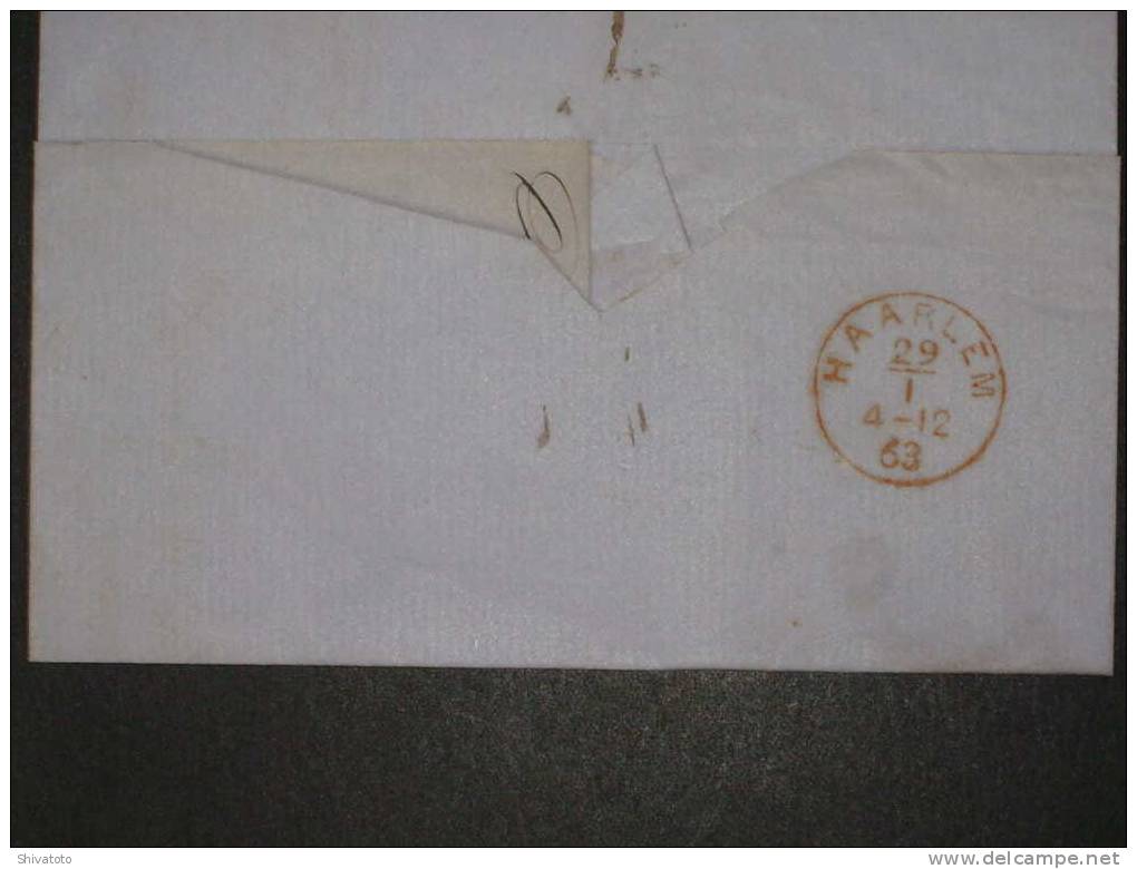 (742) Stampless Cover From Amsterdam  To Haarlem 1863 – No Letter - ...-1852 Préphilatélie