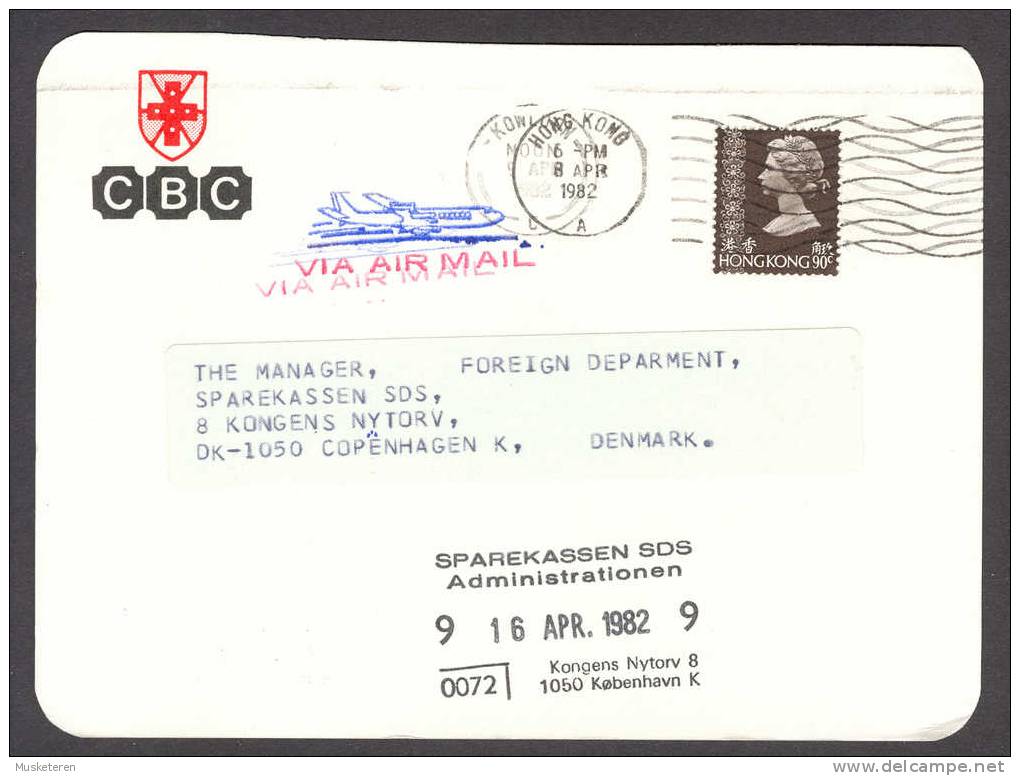 Hong Kong CBC  Commercial Banking Company Via Airmail Kowloon 1982 Cancel Card Queen Elizaberth II To Denmark - Briefe U. Dokumente