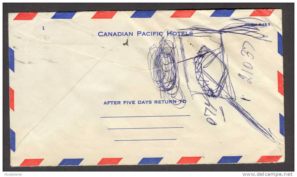 Canada Candian Pacific Airlines Hotels Airmail Par Avion Label Booklet Toronto 1967 Cancel Readressed Cover To Denmark - Airmail