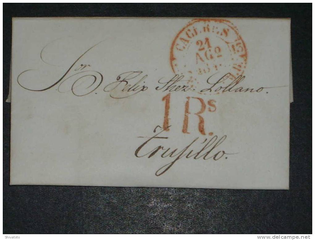 (754) Stampless Cover From Caceres To Trujillo 1848 Taxed 1 - ...-1850 Vorphilatelie