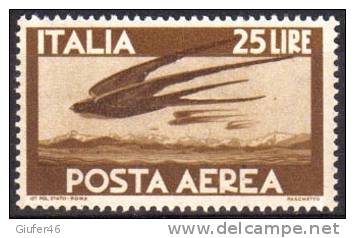 Posta Aerea L. 25 Nuovo - Filigrana Lettere 10 / 10 - Plaatfouten En Curiosa