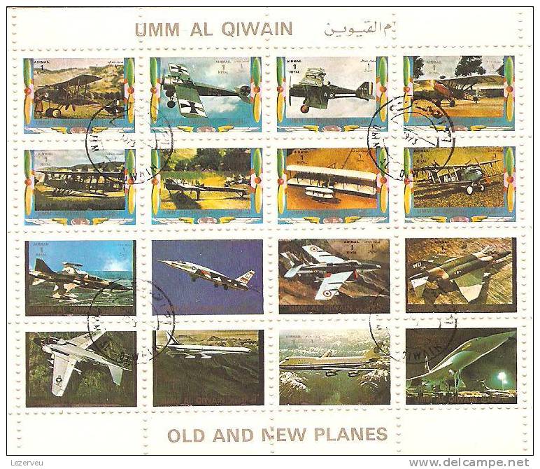 TIMBRES UMM AL QIWAIN BLOC DE 16 AVIONS OLD AND NEW PLANES - Umm Al-Qiwain