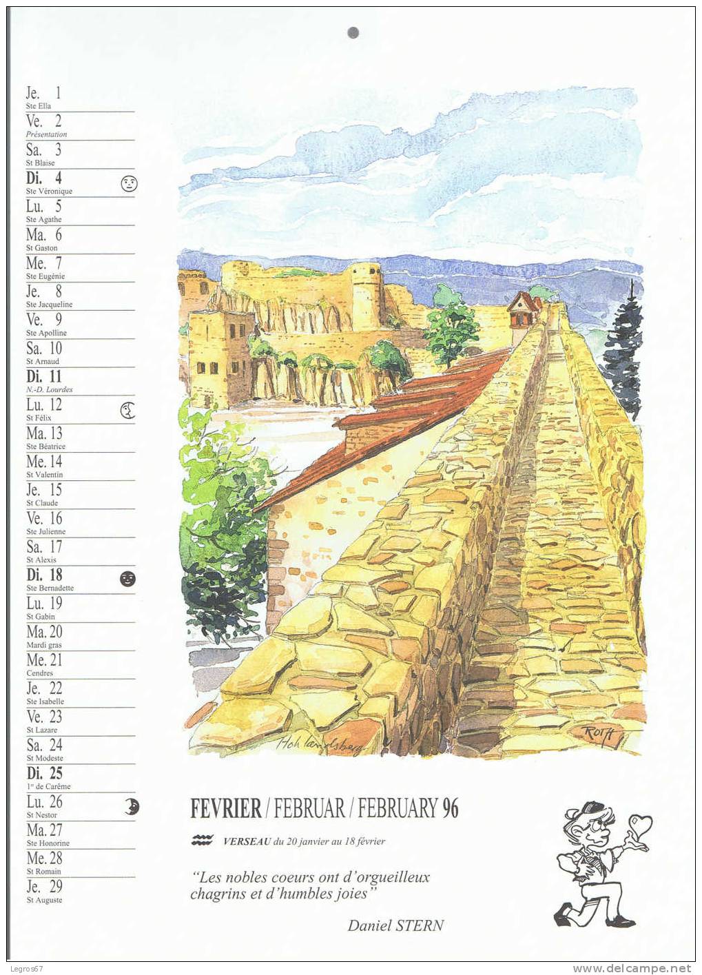 CALENDRIER 1996 - L'ALSACE VUE PAR ROTH - Grossformat : 1991-00