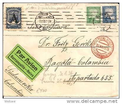 Col015/   KOLUMBIEN -  Brief  SCADTA Mit Aufdruck A  + Dt. Marken Ex Berlin 1925, Barranquilla-Neiva - Kolumbien