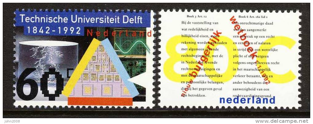Niederlande / Netherlands 1992 : Mi 1427/1428 *** - TU Delft / Nieuw Burgelijk Wetboek - Ungebraucht