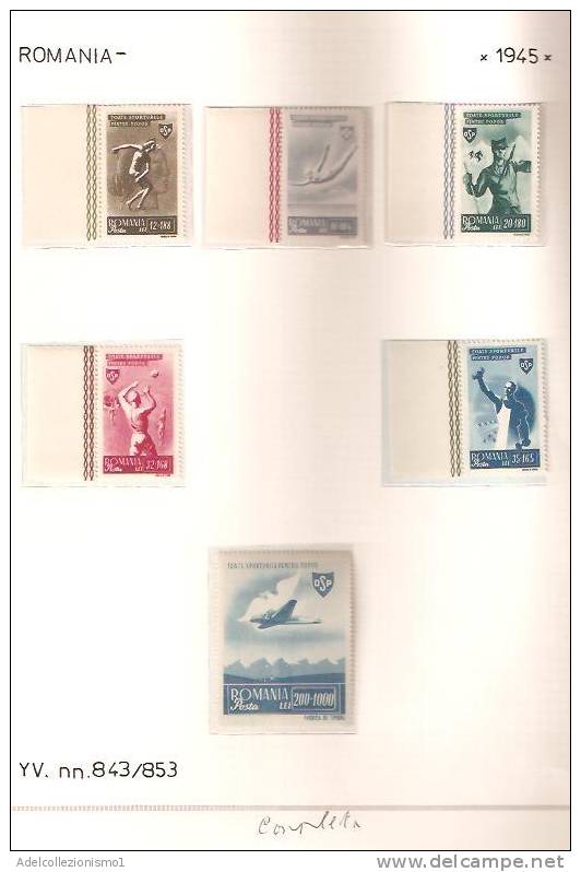 25897)foglio Serie Completa - Sport - Catalogo Ivert N° 843/853 - Romania 1945 - Ganze Bögen