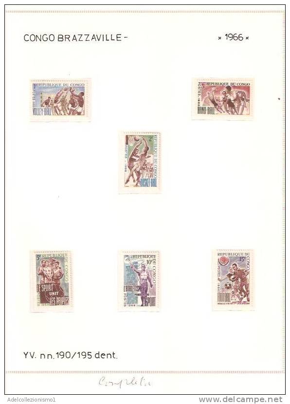 25930)foglio Serie Completa - Sport - Catalogo Ivert N° N.n. 190/195 Dent. Congo Brazzaville 1966 - Afgestempeld