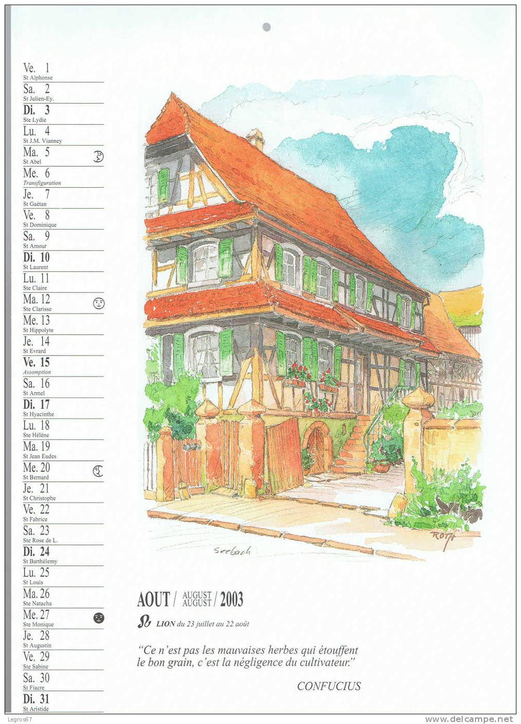 CALENDRIER 2003 - L'ALSACE VUE PAR ROTH