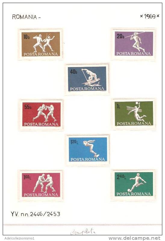 25945)foglio Serie Completa - Sport - Catalogo Ivert N°2446/2453 Romania 1969 - Hojas Completas
