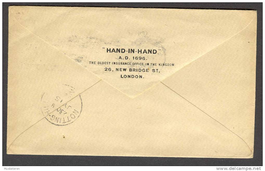 Great Britain Postal Stationery Ganzsache Hand-In-Hand Insurance King George London 1902 ?! Wrong Year Cancel Nottingham - Stamped Stationery, Airletters & Aerogrammes