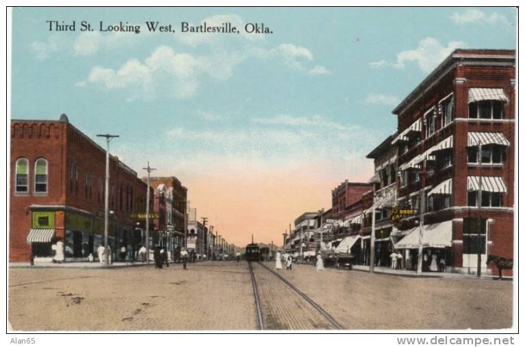 Bartlesville Oklahoma, Third St Street Scene On C1910s Vintage Postcard - Bartlesville