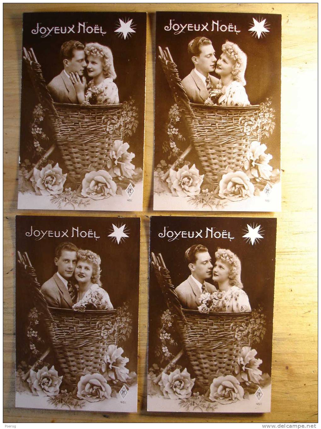 LOT DE 4 CPA FANTAISIE - JOYEUX NOEL - 4 POSES DIFFERENTES - COUPLE DANS UNE NACELLE - Cartes Photo Vierges - Altri & Non Classificati