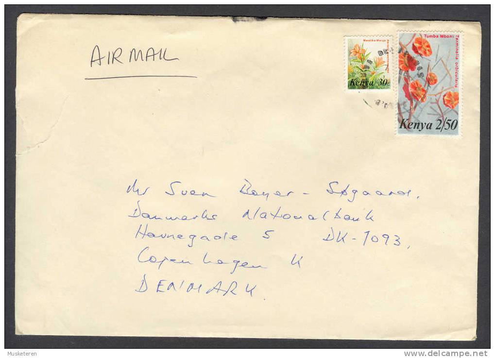 Kenya Airmail Flowers Franked Cover To Denmark's National Bank Copenhagen Denmark - Kenya (1963-...)