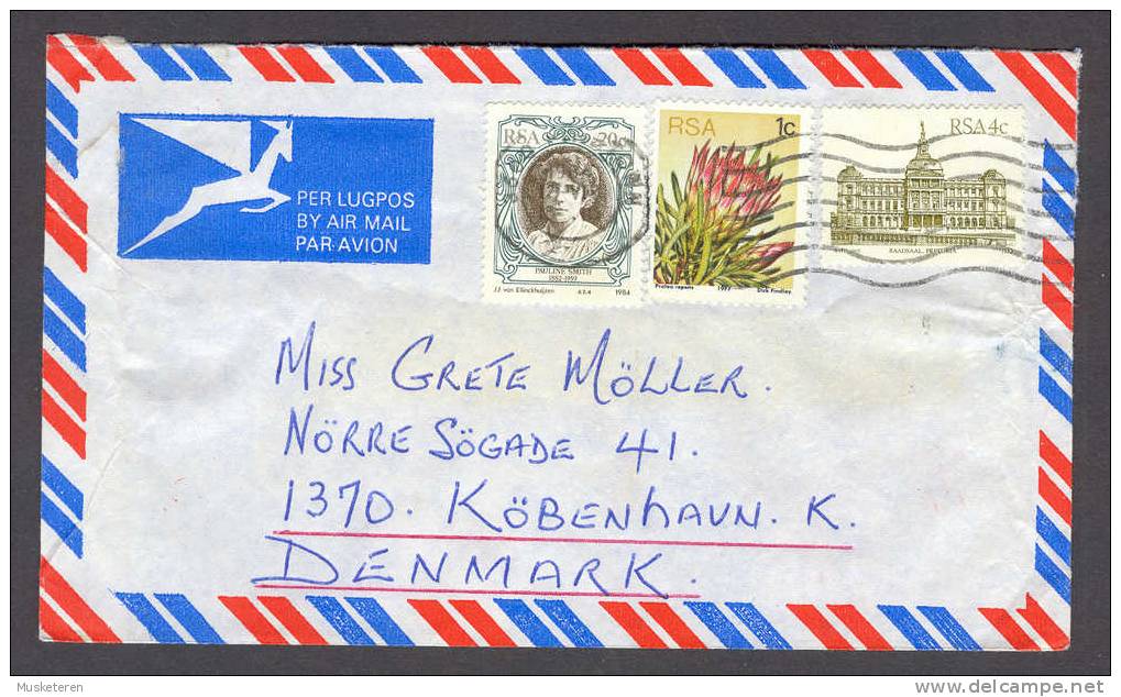 South Africa RSA Per Lugpos Airmail Par Avion Cape Town Cover 1984 To Denmark Pauline Smith Flowers Raadsaal Pretoria - Posta Aerea