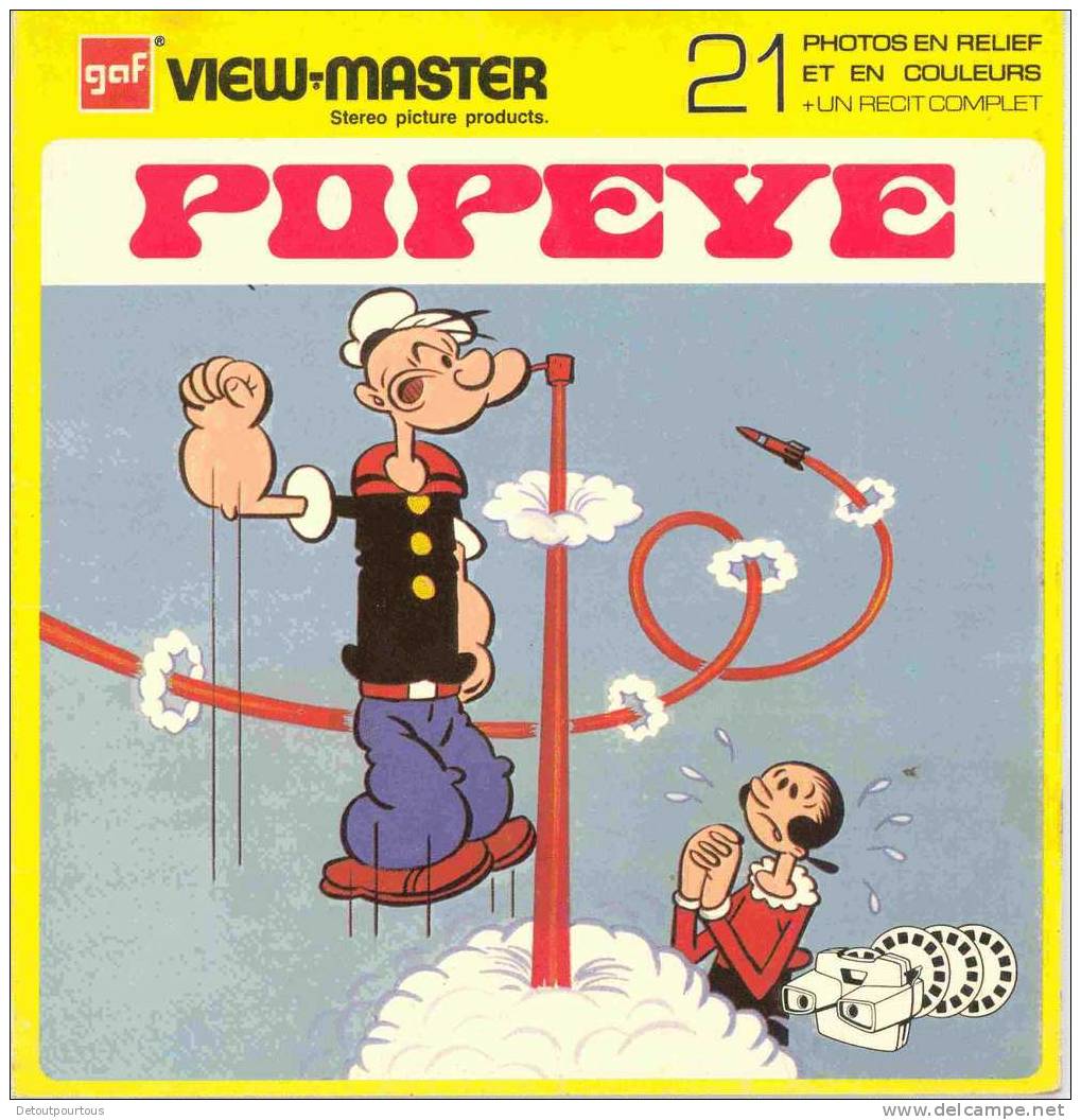 VIEWMASTER GAF Stereo 3D Relief  Grande Pochette 3 Disc Set 20x20cm POPEYE Bande Dessinée - Visionneuses Stéréoscopiques