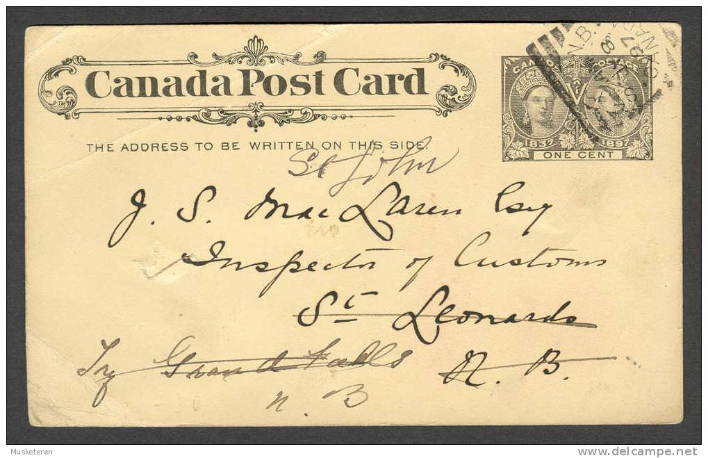 Canada Postal Stationery Ganzsache Entier Queen Victoria Coronation Jubilee St. John 1897 Cancel - 1860-1899 Reinado De Victoria