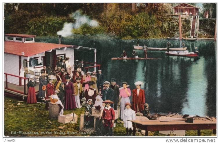 St. Joe River Idaho, Picnicking Houseboat Women's Fashion Hats Outdoor Cooking On 1910s Vintage Postcard - Autres & Non Classés