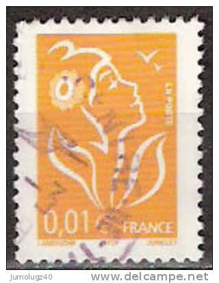 Timbre France Y&T N°3731a (01) Obl. Marianne De Lamouche 0.01 €.(ITVF En GAO)  Jaune. Cote 0.15 € - 2004-2008 Maríanne De Lamouche