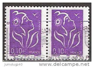 Timbre France Y&T N°3732x2 (1) Obl. Paire. Marianne De Lamouche 0.10 €.  Violet-rouge. Cote 0.30 € - 2004-2008 Marianne De Lamouche
