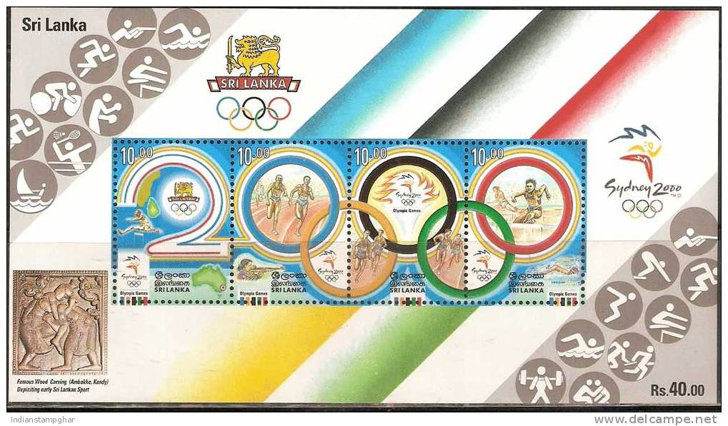 Sri Lanka  4v M/S,MNH, Sydney 2000 Olympic Games,Swimming, Shooting,M/S Also Depicting Famous Wood Carving Early Sri Lan - Summer 2000: Sydney