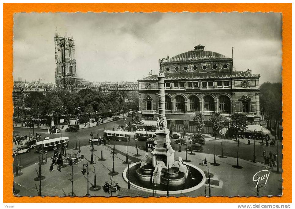 1950 .PARIS . Place Du Chatelet . Autobus ,voitures Anciennes - Trasporto Pubblico Stradale