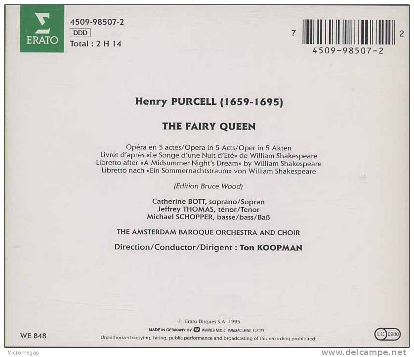 Purcell : The Fairy Queen, Ton Koopman - Opera