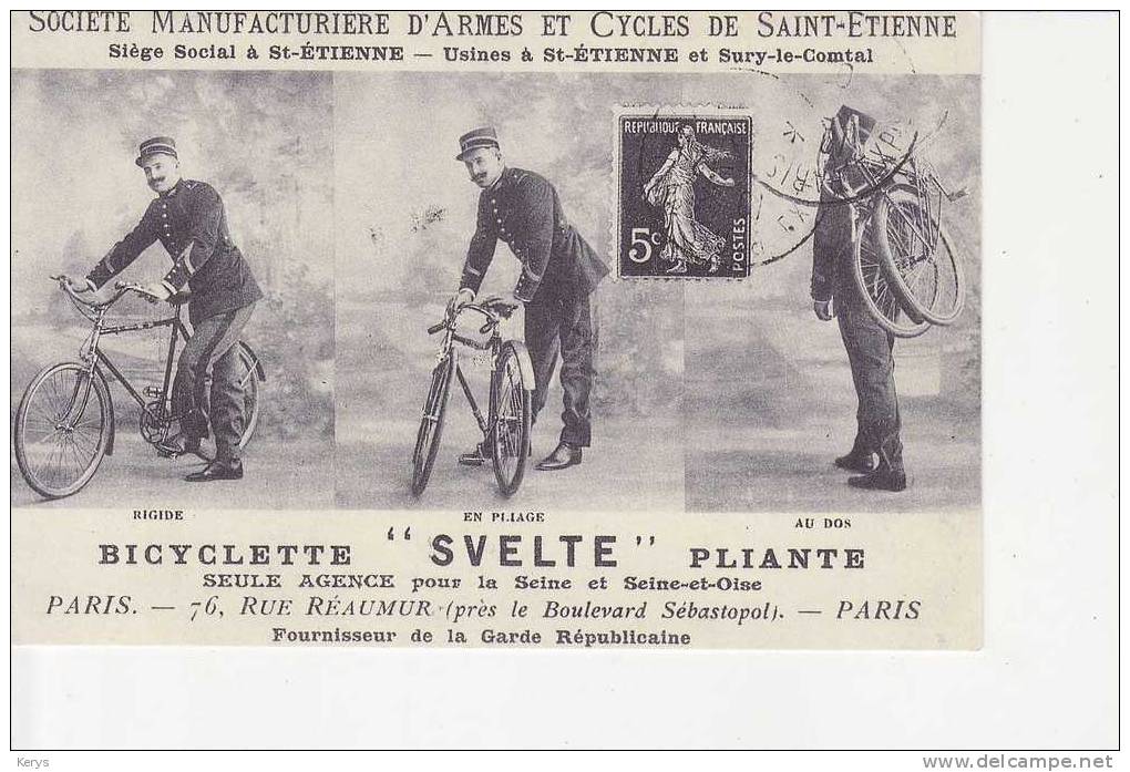 REPRODUCTION : Société Manufacturière D'armes Et Cycles De Saint-Etienne : Bicyclette " SVELTE " Pliante - Industrie