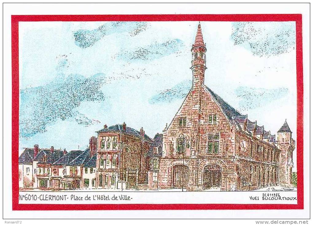 60 CLERMONT - Place De L'Hôtel De Ville  - Illustration Yves Ducourtioux - Clermont