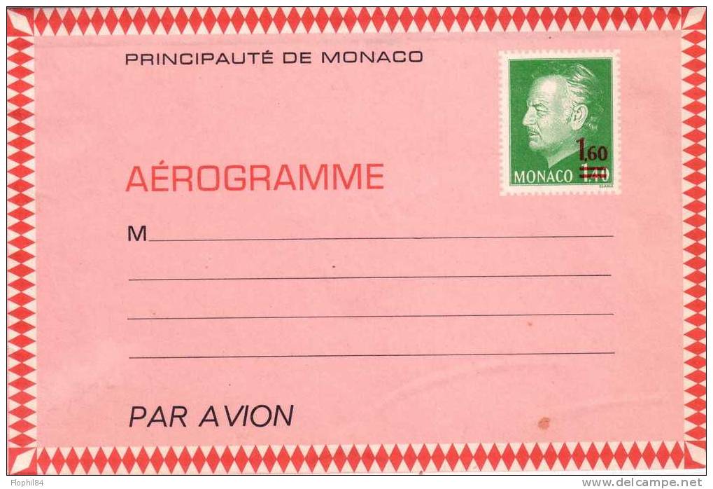 MONACO-ENTIER POSTAL AEROGRAMME AVEC SURCHARGE - Postal Stationery