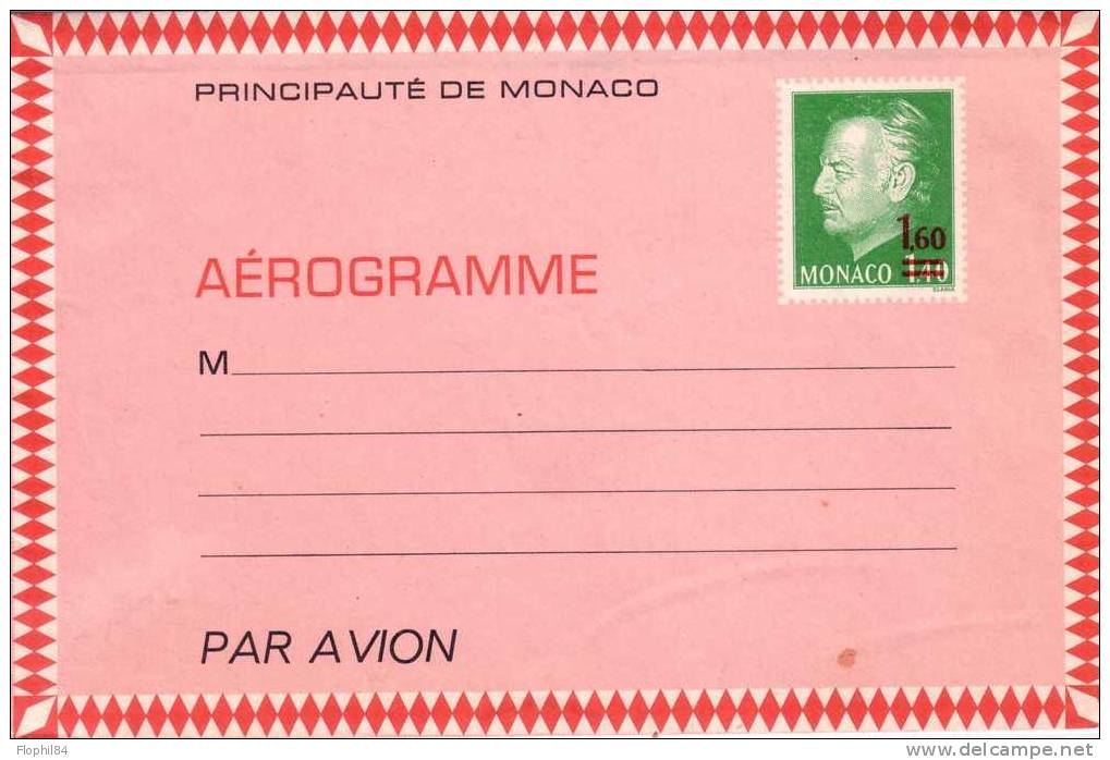 MONACO-ENTIER POSTAL AEROGRAMME AVEC SURCHARGE - Enteros  Postales