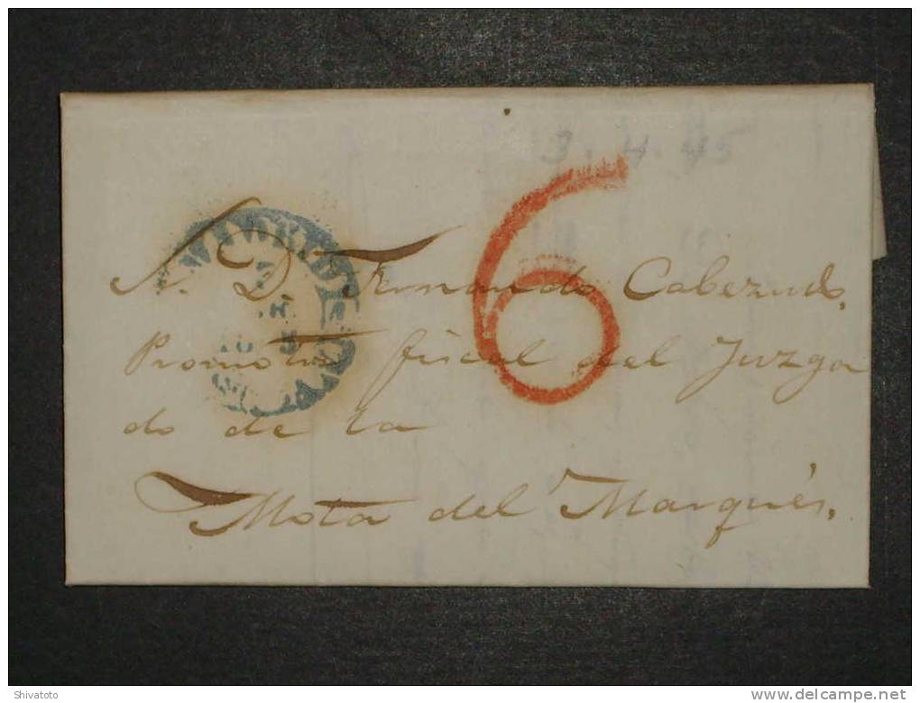 (777) Stampless Cover From Madrid  To Mota De Marques 1845 – Taxed 9 - ...-1850 Prephilately