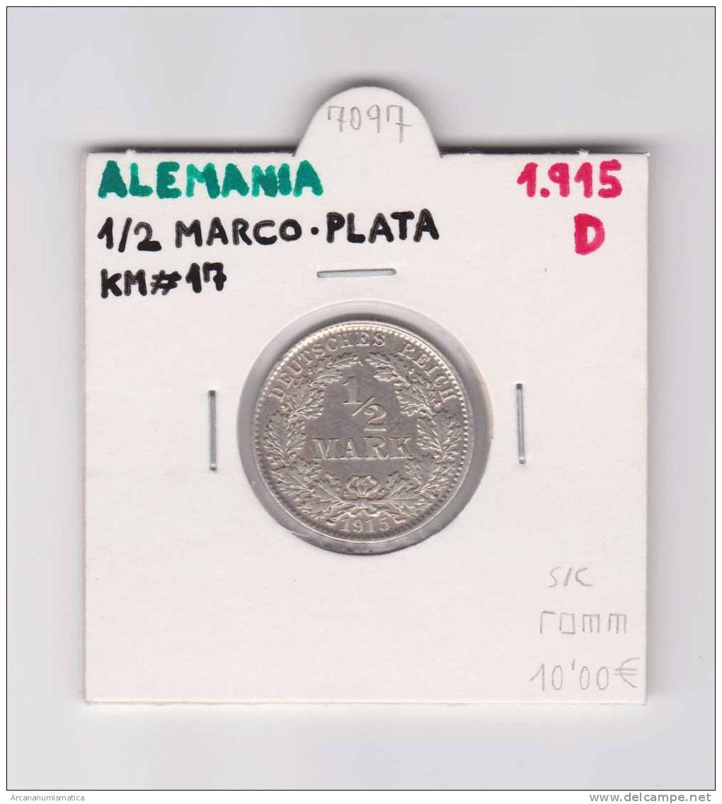 ALEMANIA/GERMANY   1/2 MARCO  1.915  D  PLATA/SILVER KM#17 SC/UNC    DL-7097 - Autres & Non Classés