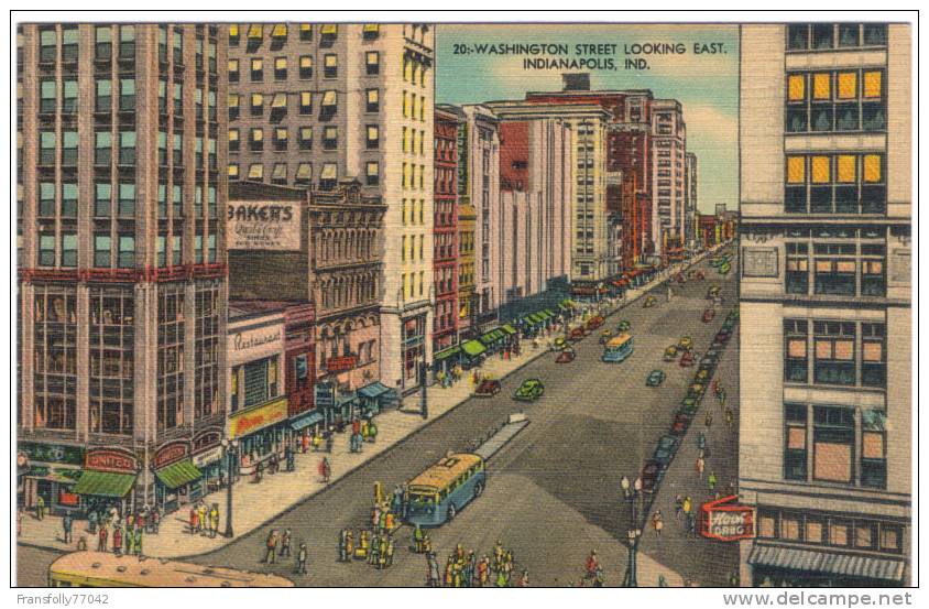 INDIANAPOLIS, INDIANA Washington Street LOOKING EAST Busy MAIN STREET SCENE C-1930-40 - Autres & Non Classés